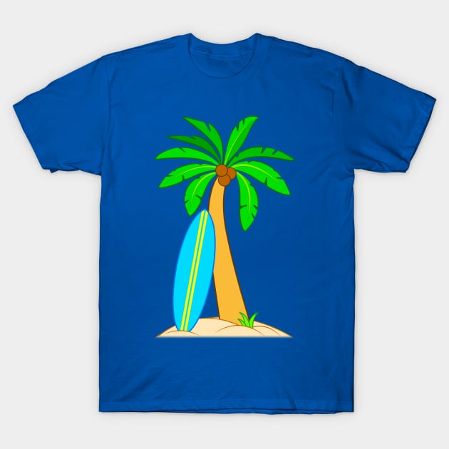 Tropical Surf Board and Palm Tree T-Shirt by PenguinCornerStore